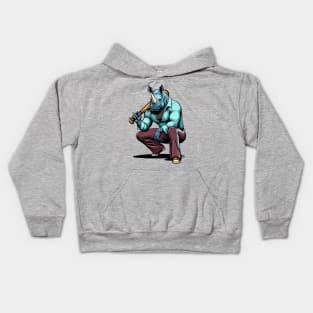 Retro Rebel: 70s Fashion rhino with baseball batters Kids Hoodie